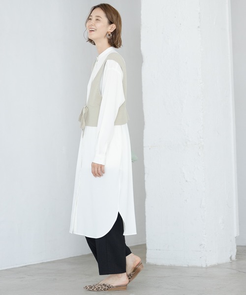 LEPSIM（レプシィム）の「多機能バンドカラーワンピース　886694（シャツワンピース・レディース・グレイッシュベージュ/オフホワイト/カーキ・FREE）」の11枚目の写真