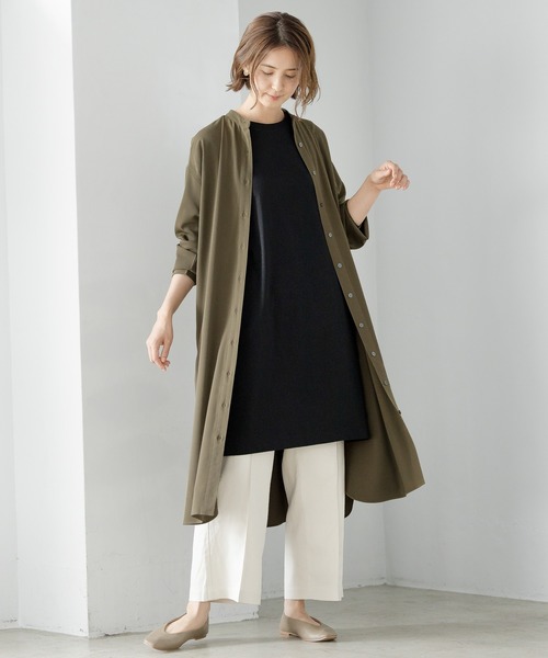 LEPSIM（レプシィム）の「多機能バンドカラーワンピース　886694（シャツワンピース・レディース・グレイッシュベージュ/オフホワイト/カーキ・FREE）」の15枚目の写真