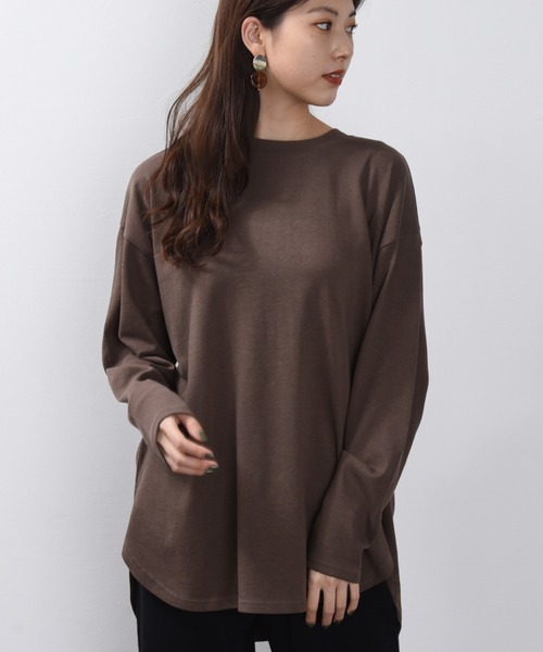 ap retro（アプレトロ）の「ラウンドヘムビッグプルオーバー【ZOZOTOWN限定商品】（Tシャツ/カットソー・レディース・オフホワイト/ブラック/グレー/ベージュ/ダークブラウン/グリーン・FREE）」の5枚目の写真