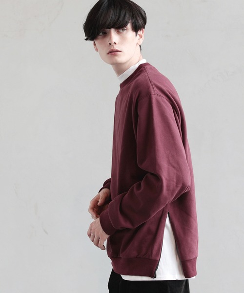 ASTRONOMY（アストロノミー）の「ビッグシルエット サイドジップ クルースウェット モックネック 長袖カットソー リアル アンサンブル オーバーサイズ（スウェット・メンズ・ブラウン/ブラック/グリーン/ワイン・M/L）」の22枚目の写真