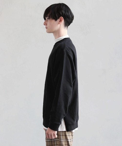 ビッグシルエット サイドジップ クルースウェット モックネック 長袖