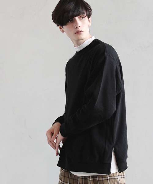 ASTRONOMY（アストロノミー）の「ビッグシルエット サイドジップ クルースウェット モックネック 長袖カットソー リアル アンサンブル オーバーサイズ（スウェット・メンズ・ブラウン/ブラック/グリーン/ワイン・M/L）」の13枚目の写真