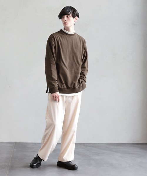 ビッグシルエット サイドジップ クルースウェット モックネック 長袖