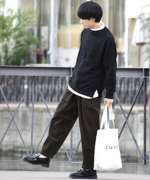 ビッグシルエット サイドジップ クルースウェット モックネック 長袖