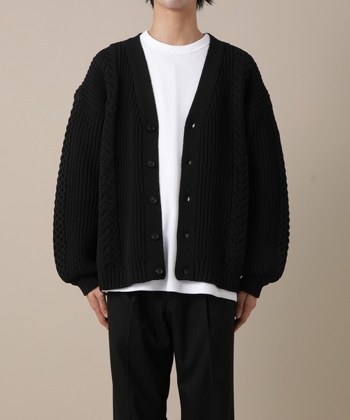 ADAM ET ROPE'（アダムエロペ）の「ライトケーブルボリュームカーディガン/オーバーサイズ/超軽量/防風性（その他アウター・メンズ・キャメル/ブラック/キナリ・M/L）」の3枚目の写真