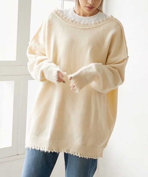 Per sist ence(パーシエンス)の「Per sist ence/パーシエンス ローゲージニット ダメージ2WAYカーディガン(カーディガン/ボレロ・レディース・ブラック/ベージュ/オフホワイト/ブラウン・FREE)」の18枚目の写真
