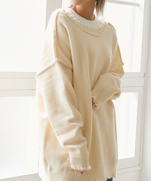 カーディガン Per sist ence/パーシエンス　ローゲージニット ダメージ2WAYカーディガン レディース Per sist ence/パーシエンス ローゲージニット ダメージ2WAY