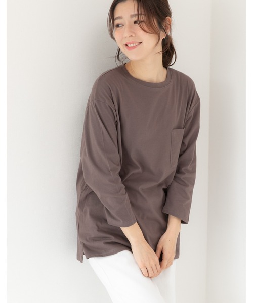 PREFERIR(プレフェリール)の「ポケット付き ロンT 七分袖(Tシャツ/カットソー・レディース・ブラック/カーキ/ホワイト/モカ・MEDIUM/LARGE/SMALL)」の4枚目の写真