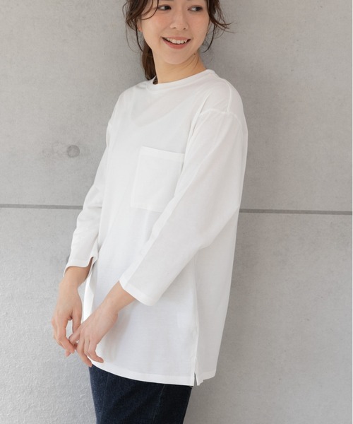 PREFERIR(プレフェリール)の「ポケット付き ロンT 七分袖(Tシャツ/カットソー・レディース・ブラック/カーキ/ホワイト/モカ・MEDIUM/LARGE/SMALL)」の5枚目の写真