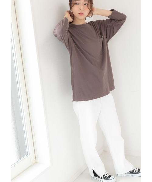 PREFERIR(プレフェリール)の「ポケット付き ロンT 七分袖(Tシャツ/カットソー・レディース・ブラック/カーキ/ホワイト/モカ・MEDIUM/LARGE/SMALL)」の21枚目の写真