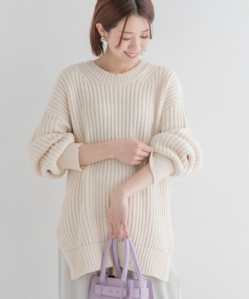 URBAN RESEARCH Sonny Label(アーバンリサーチサニーレーベル)の「製品染めコットンニットプルオーバー(ニット/セーター・レディース・オフホワイト/ブルー系その他/オレンジ・FREE)」の2枚目の写真