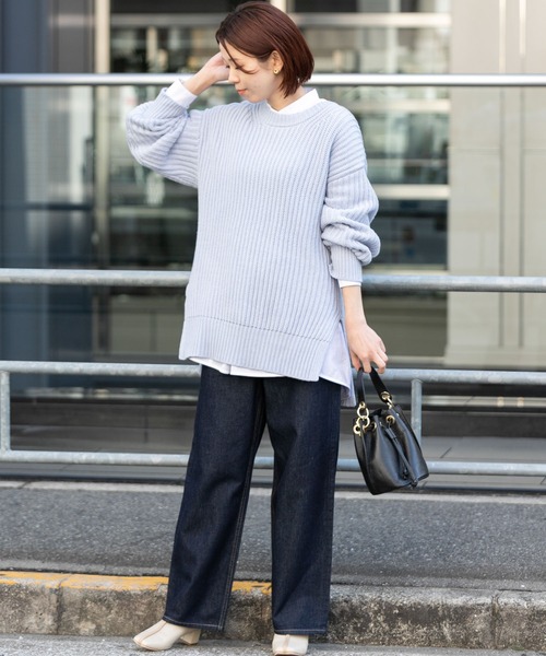 URBAN RESEARCH Sonny Label(アーバンリサーチサニーレーベル)の「製品染めコットンニットプルオーバー(ニット/セーター・レディース・オフホワイト/ブルー系その他/オレンジ・FREE)」の5枚目の写真