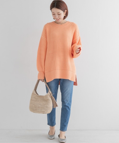 URBAN RESEARCH Sonny Label(アーバンリサーチサニーレーベル)の「製品染めコットンニットプルオーバー(ニット/セーター・レディース・オフホワイト/ブルー系その他/オレンジ・FREE)」の9枚目の写真