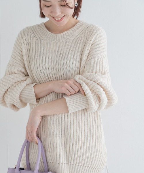 URBAN RESEARCH Sonny Label(アーバンリサーチサニーレーベル)の「製品染めコットンニットプルオーバー(ニット/セーター・レディース・オフホワイト/ブルー系その他/オレンジ・FREE)」の13枚目の写真