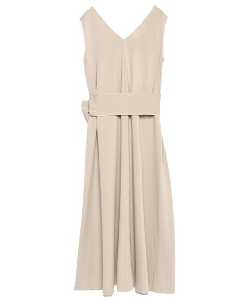 anuans Vネックフレアカットワンピース （BEIGE） ベルト付き❕ アニュアンス anuans Vネックフレアカットワンピース （BEIGE