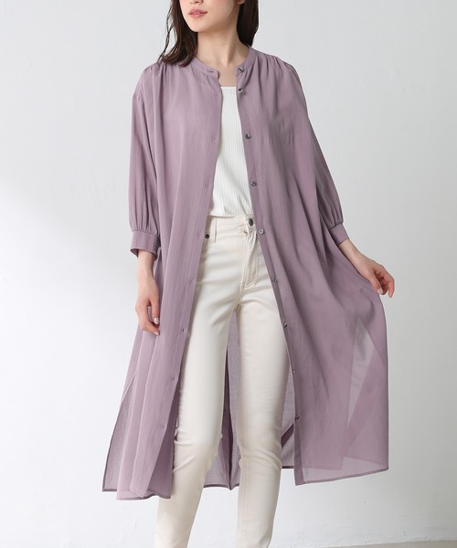 Honeys（ハニーズ）の「マオカラーワンピース（ワンピース・レディース・ベージュ/アイボリー/チャコール/パープル/ブルーグレー/カーキ/モカ・L/M/S）」の7枚目の写真