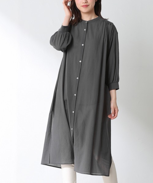 Honeys（ハニーズ）の「マオカラーワンピース（ワンピース・レディース・ベージュ/アイボリー/チャコール/パープル/ブルーグレー/カーキ/モカ・L/M/S）」の3枚目の写真