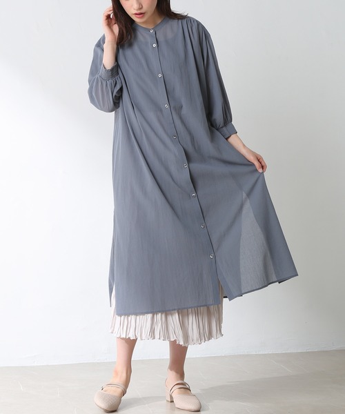 Honeys（ハニーズ）の「マオカラーワンピース（ワンピース・レディース・ベージュ/アイボリー/チャコール/パープル/ブルーグレー/カーキ/モカ・L/M/S）」の2枚目の写真