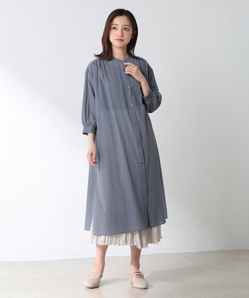 Honeys（ハニーズ）の「マオカラーワンピース（ワンピース・レディース・ベージュ/アイボリー/チャコール/パープル/ブルーグレー/カーキ/モカ・L/M/S）」の8枚目の写真