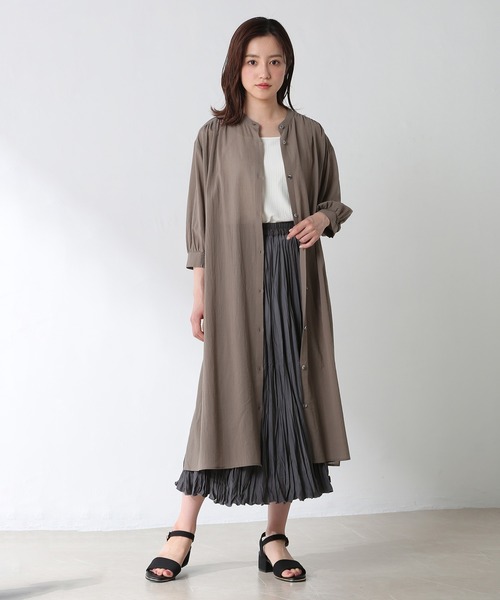 Honeys（ハニーズ）の「マオカラーワンピース（ワンピース・レディース・ベージュ/アイボリー/チャコール/パープル/ブルーグレー/カーキ/モカ・L/M/S）」の14枚目の写真