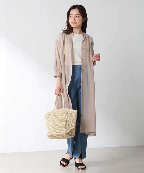 Honeys（ハニーズ）の「マオカラーワンピース（ワンピース・レディース・ベージュ/アイボリー/チャコール/パープル/ブルーグレー/カーキ/モカ・L/M/S）」の18枚目の写真