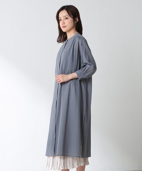 Honeys（ハニーズ）の「マオカラーワンピース（ワンピース・レディース・ベージュ/アイボリー/チャコール/パープル/ブルーグレー/カーキ/モカ・L/M/S）」の16枚目の写真