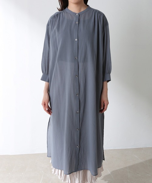 Honeys（ハニーズ）の「マオカラーワンピース（ワンピース・レディース・ベージュ/アイボリー/チャコール/パープル/ブルーグレー/カーキ/モカ・L/M/S）」の9枚目の写真