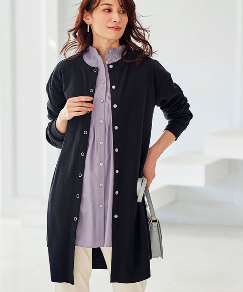 BELLUNA PLUS（ベルーナ）の「リブ素材ロング丈３ｗａｙカーディガン（カーディガン/ボレロ・レディース・ブラック/ブルーグレー/ライトベージュ・MEDIUM/LARGE/X-LARGE）」の2枚目の写真