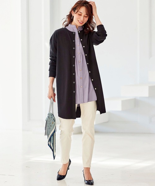 BELLUNA PLUS（ベルーナ）の「リブ素材ロング丈３ｗａｙカーディガン（カーディガン/ボレロ・レディース・ブラック/ブルーグレー/ライトベージュ・MEDIUM/LARGE/X-LARGE）」の5枚目の写真