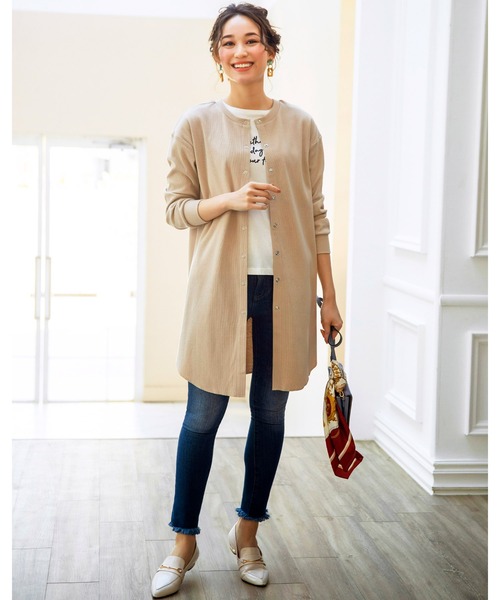 BELLUNA PLUS（ベルーナ）の「リブ素材ロング丈３ｗａｙカーディガン（カーディガン/ボレロ・レディース・ブラック/ブルーグレー/ライトベージュ・MEDIUM/LARGE/X-LARGE）」の11枚目の写真