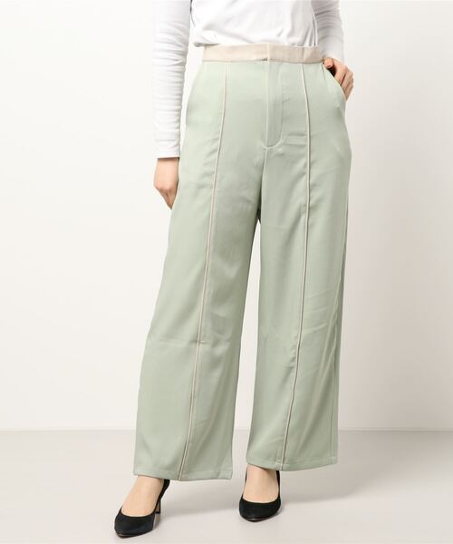STYLEBLOCK(スタイルブロック)の「ツイル合皮パイピングパンツ(その他パンツ・レディース・グリーン系その他/ブラック/ラベンダー/ライトベージュ・M)」の1枚目の写真