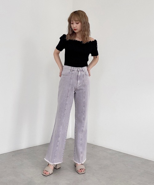 FREE'S MART（フリーズマート）の「◆2Wayオフショルリボンリブ半袖ニット（ニット/セーター・レディース・ブラック/ベージュ/イエロー/グリーン・FREE）」の14枚目の写真