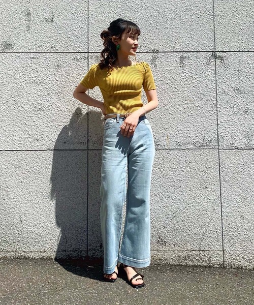 FREE'S MART（フリーズマート）の「◆2Wayオフショルリボンリブ半袖ニット（ニット/セーター・レディース・ブラック/ベージュ/イエロー/グリーン・FREE）」の19枚目の写真