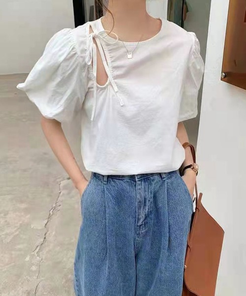 Twinkle;pm(トゥインクルピーエム)の「前あきパワショル半袖TOPS(シャツ/ブラウス・レディース・ホワイト/ブルー・FREE)」の2枚目の写真