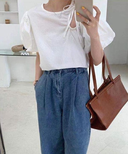 Twinkle;pm(トゥインクルピーエム)の「前あきパワショル半袖TOPS(シャツ/ブラウス・レディース・ホワイト/ブルー・FREE)」の7枚目の写真