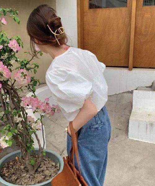 Twinkle;pm(トゥインクルピーエム)の「前あきパワショル半袖TOPS(シャツ/ブラウス・レディース・ホワイト/ブルー・FREE)」の8枚目の写真