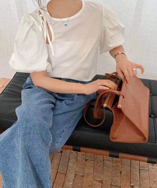 Twinkle;pm(トゥインクルピーエム)の「前あきパワショル半袖TOPS(シャツ/ブラウス・レディース・ホワイト/ブルー・FREE)」の9枚目の写真