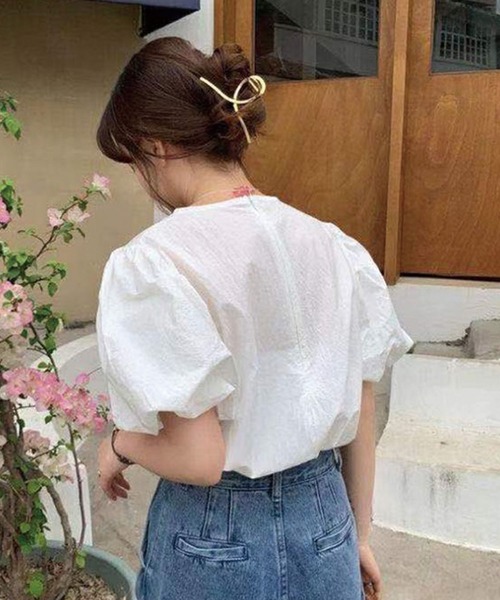 Twinkle;pm(トゥインクルピーエム)の「前あきパワショル半袖TOPS(シャツ/ブラウス・レディース・ホワイト/ブルー・FREE)」の11枚目の写真