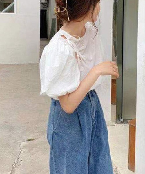 Twinkle;pm(トゥインクルピーエム)の「前あきパワショル半袖TOPS(シャツ/ブラウス・レディース・ホワイト/ブルー・FREE)」の12枚目の写真