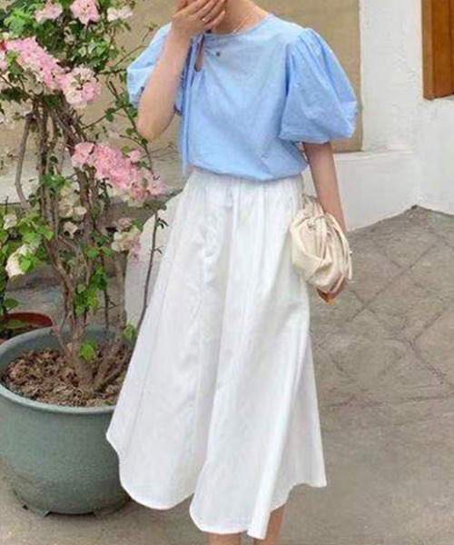 Twinkle;pm(トゥインクルピーエム)の「前あきパワショル半袖TOPS(シャツ/ブラウス・レディース・ホワイト/ブルー・FREE)」の15枚目の写真