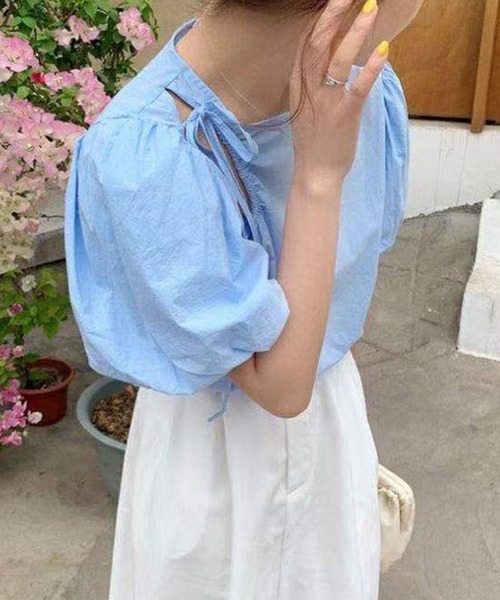 Twinkle;pm(トゥインクルピーエム)の「前あきパワショル半袖TOPS(シャツ/ブラウス・レディース・ホワイト/ブルー・FREE)」の16枚目の写真