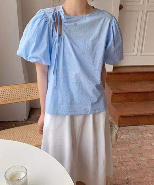 Twinkle;pm(トゥインクルピーエム)の「前あきパワショル半袖TOPS(シャツ/ブラウス・レディース・ホワイト/ブルー・FREE)」の17枚目の写真