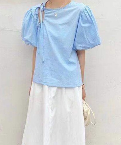 Twinkle;pm(トゥインクルピーエム)の「前あきパワショル半袖TOPS(シャツ/ブラウス・レディース・ホワイト/ブルー・FREE)」の18枚目の写真