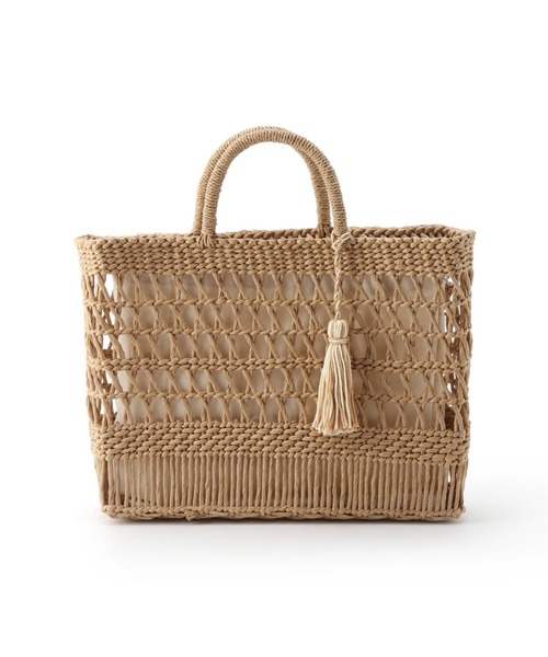 Simplicite(サンプリシテ)の「デザインペーパートートバッグ◆(かごバッグ・レディース・ブラック/ベージュ・FREE)」の4枚目の写真