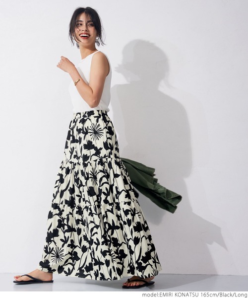 coca(coca)(コカ)の「モノトーン花柄ティアードスカート(スカート・レディース・ブラック/キャメル・SHORT/LONG)」の14枚目の写真