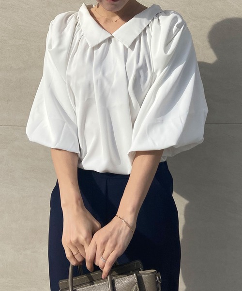 JENNE（ジェンヌ）の「とろみボリュームスリーブブラウス（シャツ/ブラウス・レディース・ホワイト/ベージュ・S/M/L）」の4枚目の写真