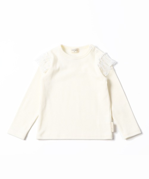 trois lapins kp(トロワラパンケーピー)の「チュールフリル 長袖Tシャツ(80-90cm)(Tシャツ/カットソー・キッズ・オフホワイト・90cm/80cm)」の1枚目の写真