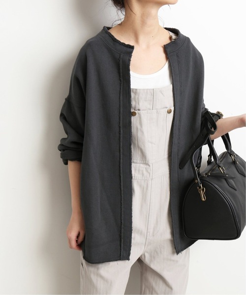 SLOBE IENA（スローブイエナ）の「裏毛ノーカラーカーディガン【手洗い可能】◆（カーディガン/ボレロ・レディース・ベージュ/グレー/グレー系その他・FREE）」の2枚目の写真