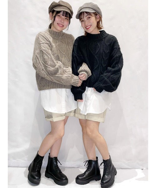 SLURR(スラ―)の「【セット】ケーブルニット+ブラウスチュニック(ニット/セーター・レディース・モカ/ブラック/アイボリー/ライトベージュ・FREE)」の21枚目の写真