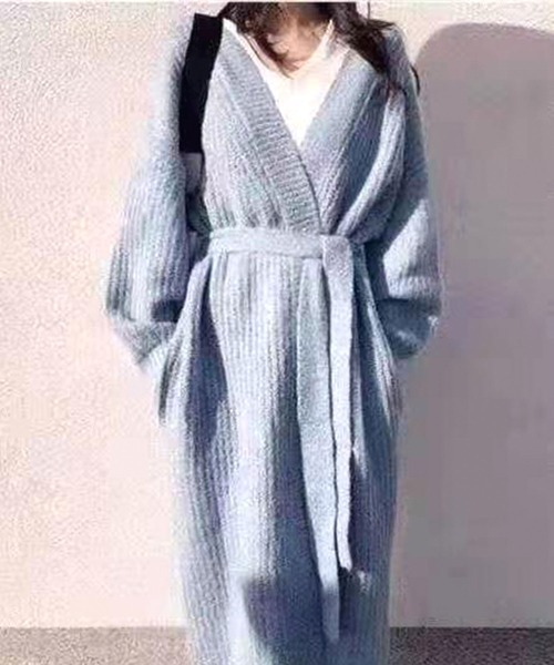 CADBURY（キャドバリー）の「ベルト付ロングカーディガン（カーディガン/ボレロ・レディース・ブルー/ダークグレー・FREE）」の2枚目の写真